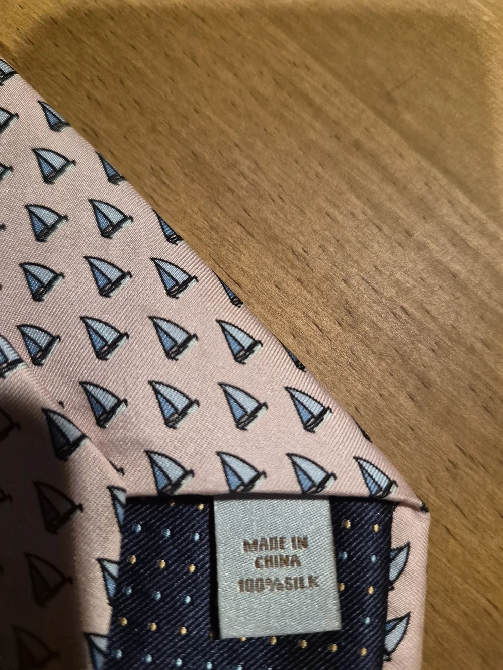 Children's Clip-On Tie in Light Pink with Blue Sailboat Pattern